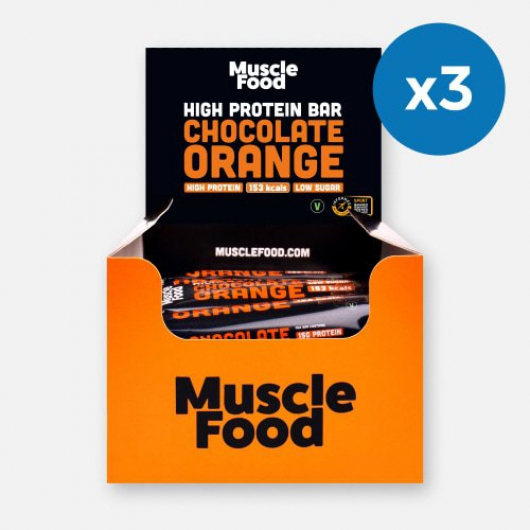 3 x Musclefood Chocolate Orange High Protein Bars 12 x 45g